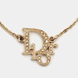 Pre Owned Dior Gold Tone Crystal Oblique Logo Bracelet