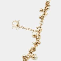 Pre Owned Dior Mise En Dior Faux Pearl Gold Tone Charm Chain Necklace