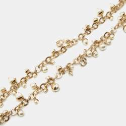 Pre Owned Dior Mise En Dior Faux Pearl Gold Tone Charm Chain Necklace