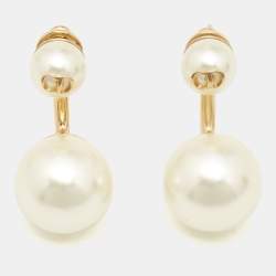 Dior Gold Tone CD Double Faux Pearl Earrings