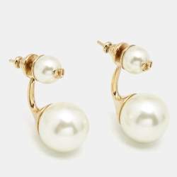 Dior Gold Tone CD Double Faux Pearl Earrings