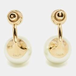 Dior Gold Tone CD Double Faux Pearl Earrings