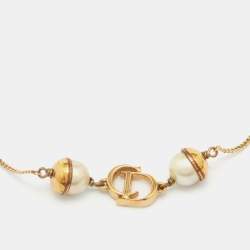 Pre Owned Dior Mise En Dior Faux Pearl Gold Tone Bracelet