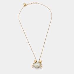 Pre Owned Dior Faux Pearl & Gold Tone Crab Pendant Chain Necklace