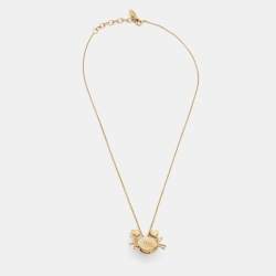 Pre Owned Dior Faux Pearl & Gold Tone Crab Pendant Chain Necklace