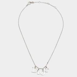 Pre Owned Dior Spellout Silver Tone Necklace