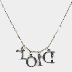 Pre Owned Dior Spellout Silver Tone Necklace