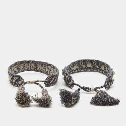 Dior Navy Blue J'adior Oblique Embroidered & Studded Bracelet Set of Two