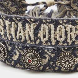 Dior Navy Blue J'adior Oblique Embroidered & Studded Bracelet Set of Two