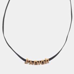 Pre Owned Dior J'Adior Black Ribbon Antique Gold Tone Choker Necklace