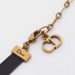 Pre Owned Dior J'Adior Black Ribbon Antique Gold Tone Choker Necklace
