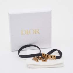 Pre Owned Dior J'Adior Black Ribbon Antique Gold Tone Choker Necklace