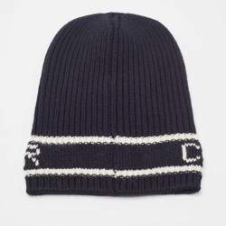 Pre Owned Dior Navy Blue Logo Wool & Cashmere Knit Beanie