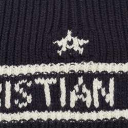 Pre Owned Dior Navy Blue Logo Wool & Cashmere Knit Beanie