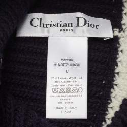 Pre Owned Dior Navy Blue Logo Wool & Cashmere Knit Beanie