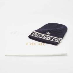 Pre Owned Dior Navy Blue Logo Wool & Cashmere Knit Beanie