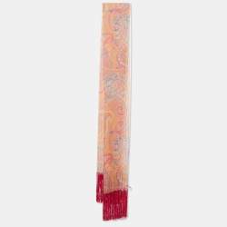 Dior Pink Paisley Print Silk Fringed Stole