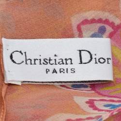 Dior Pink Paisley Print Silk Fringed Stole