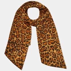 Dior Brown Leopard Print Silk Organza Scarf