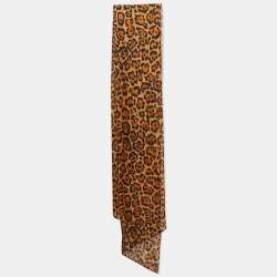 Dior Brown Leopard Print Silk Organza Scarf