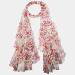 Dior Pink Aztec Print Silk Ruffled Scarf