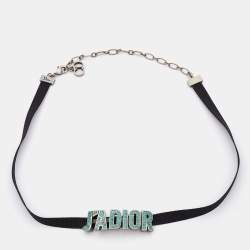 Pre Owned Dior J'ADior Black Fabric & Blue Enamel Choker Necklace