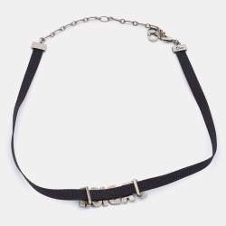 Pre Owned Dior J'ADior Black Fabric & Blue Enamel Choker Necklace