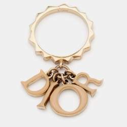 Pre Owned Dior Letters Charm Beige Enamel Gold Tone Ring Size 54