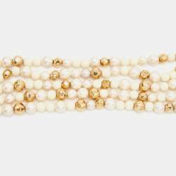 Pre Owned Dior Faux Pearl Beads Gold Tone Bracelet