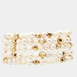 Pre Owned Dior Faux Pearl Beads Gold Tone Bracelet