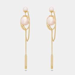 Dior Tribales Faux Pearl Gold Tone Chain Dangle Earrings