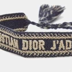 Pre Owned Dior J'adior Navy Blue Embroidered Cotton Bracelet