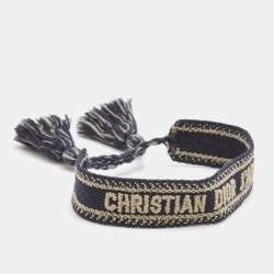 Pre Owned Dior J'adior Navy Blue Embroidered Cotton Bracelet