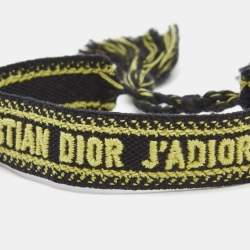 Pre Owned Dior J'dior Black/Green Logo Embroidered Cotton Bracelet 