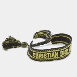 Pre Owned Dior J'dior Black/Green Logo Embroidered Cotton Bracelet 