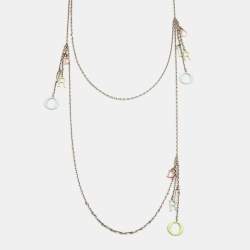 Pre Owned Dior Logo Enamel Silver Tone Necklace