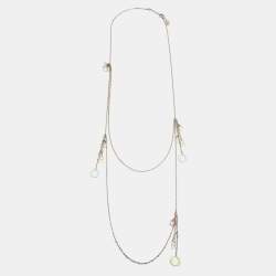 Pre Owned Dior Logo Enamel Silver Tone Necklace