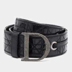 Dior Black Cannage Patent and Leather D Crystals Buckle Belt 90CM