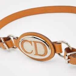 Pre Owned Dior Tan Leather CD Plague Buckle Belt 85CM
