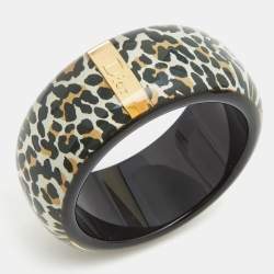Pre Owned Dior Black Resin Acrylic Leopard Printed Bangle Bracelet