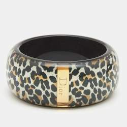 Pre Owned Dior Black Resin Acrylic Leopard Printed Bangle Bracelet