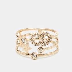 Dior CD Crystals Gold Tone Ring Size 56
