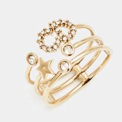 Dior CD Crystals Gold Tone Ring Size 56