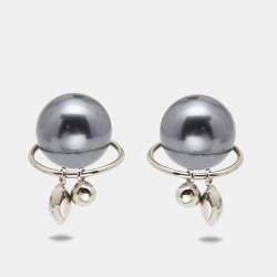 Pre Owned Dior Tribales Crystal Faux Pearl Silver Tone Earrings