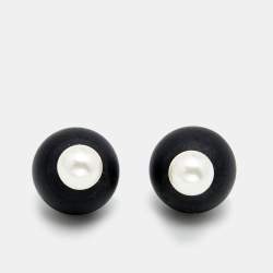 Dior Tribales Resin Faux Pearl Silver Tone Earrings