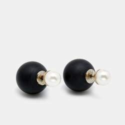 Dior Tribales Resin Faux Pearl Silver Tone Earrings