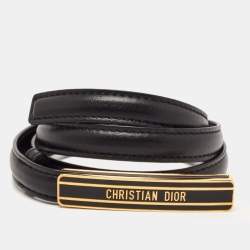 Pre Owned Dior Black Leather Logo Waist Belt 75 CM