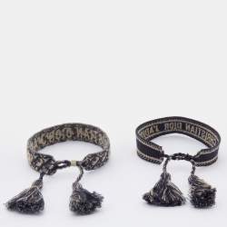 Dior J'adior Multicolor Woven Cotton Set of Two Adjustable Tassel Bracelets