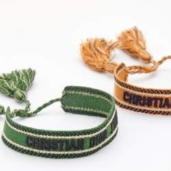 Dior J'adior Brown & Green Woven Cotton  Set Of Two Adjustable Tassel Bracelets