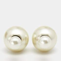 Dior Tribales Faux Pearl Gold Tone Stud Earrings